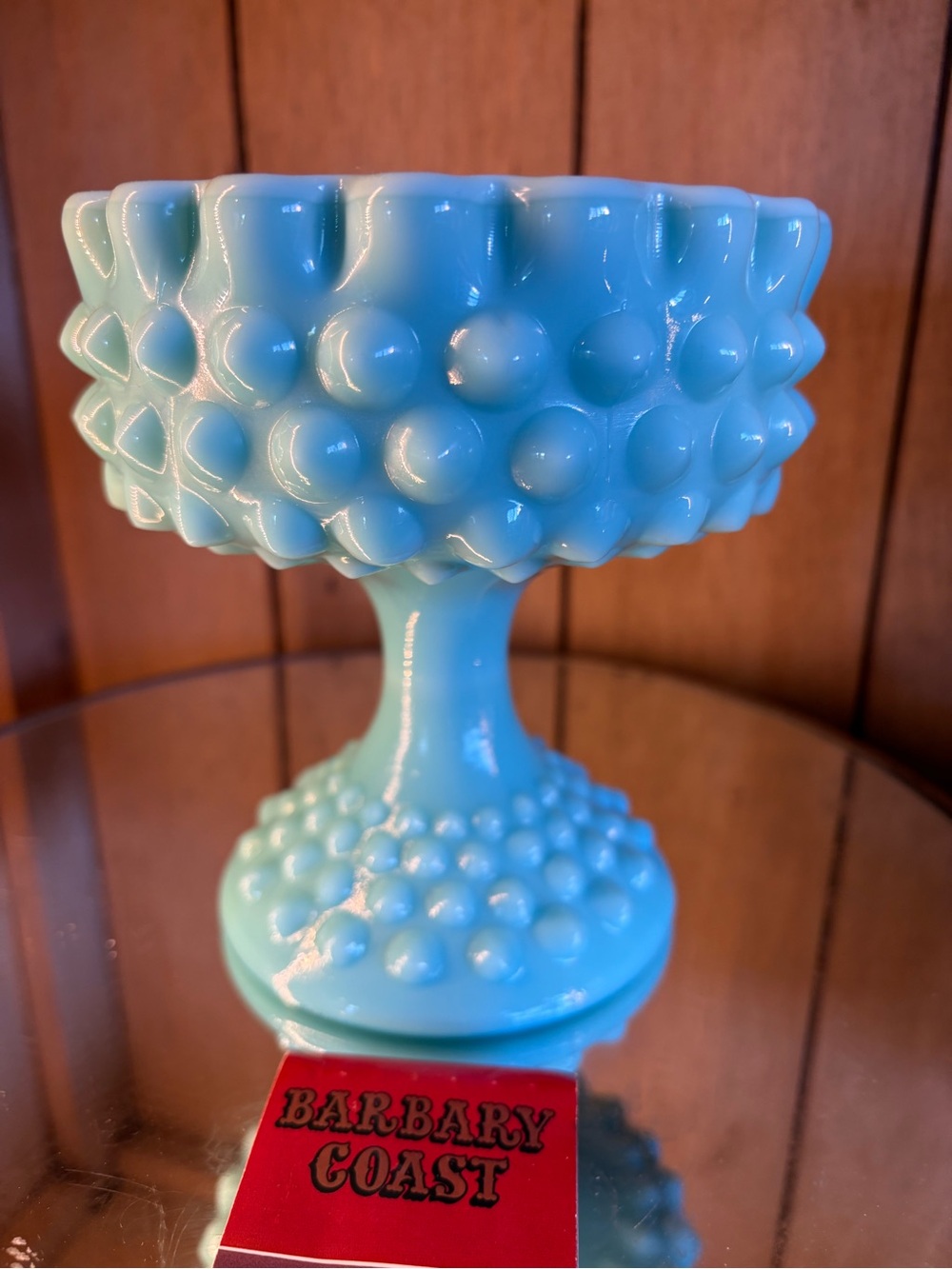 Fenton Aqua/Turquoise Hobnail Opalescent Hobnail Compote